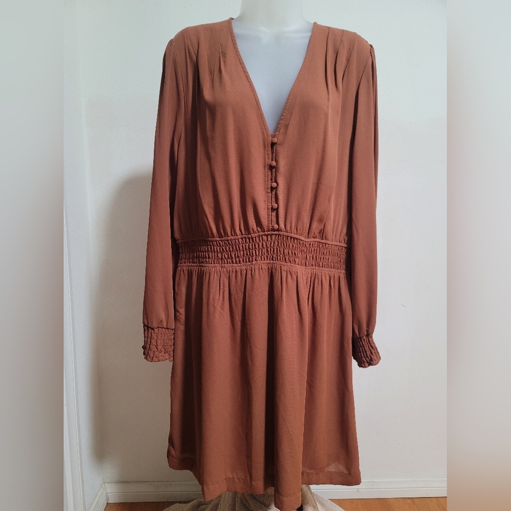 Elegant Long Sleeve Dress in Warm Brown